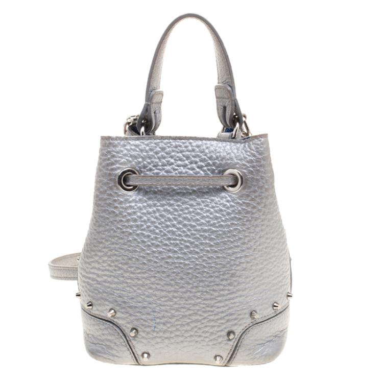 Pre Owned Furla Silver Leather Stacy Drawstring Bucket Bag
