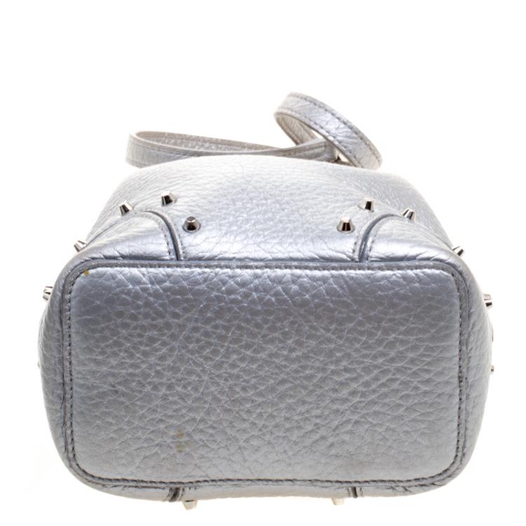 Pre Owned Furla Silver Leather Stacy Drawstring Bucket Bag
