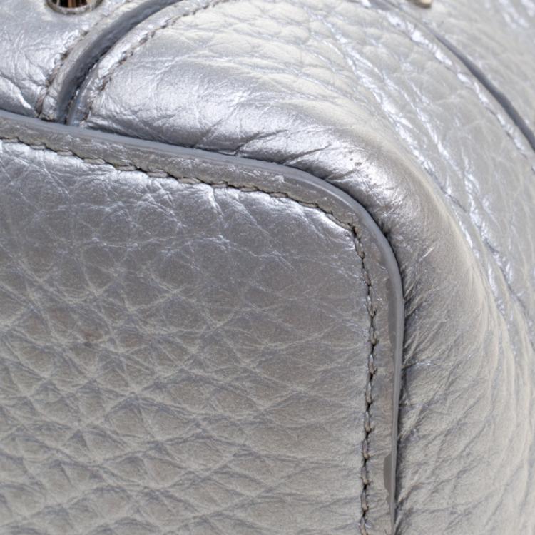Pre Owned Furla Silver Leather Stacy Drawstring Bucket Bag