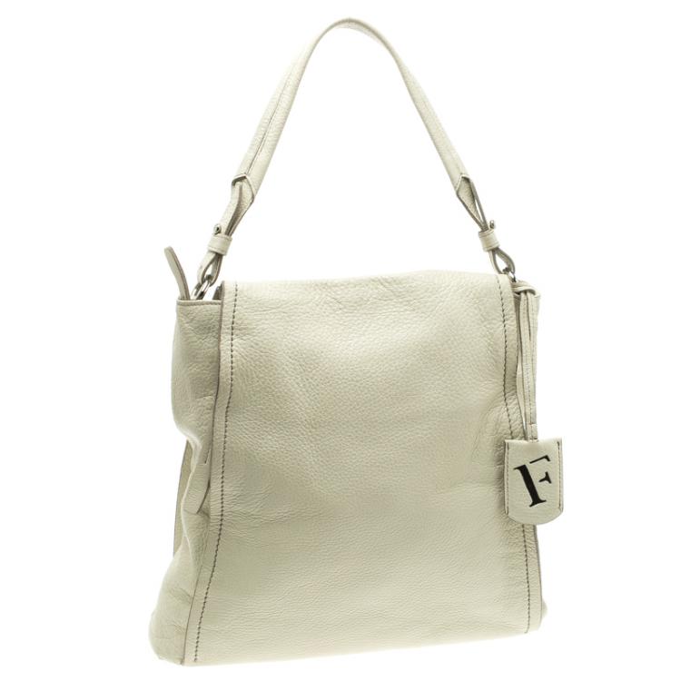 Pre Owned Furla Off White Soft Leather Hobo