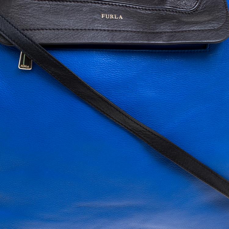 Pre Owned Furla Blue/Blue Leather Convertible Tote 