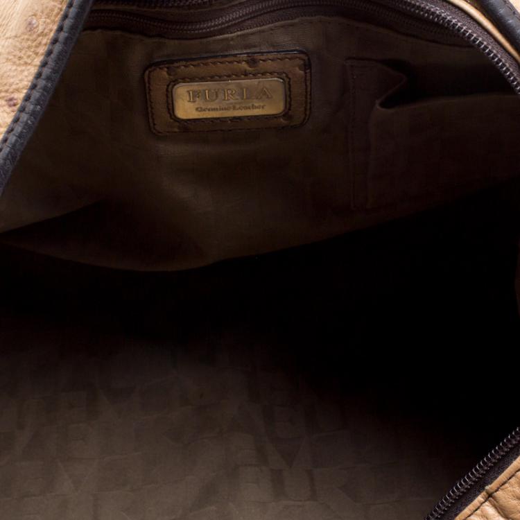 Pre Owned Furla Brown Ostrich Embossed Leather Elizabeth Hobo