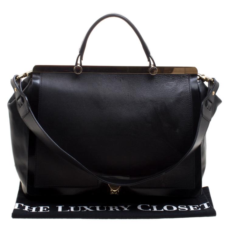 Pre Owned Furla Black Leather Cortina Top Handle Bag
