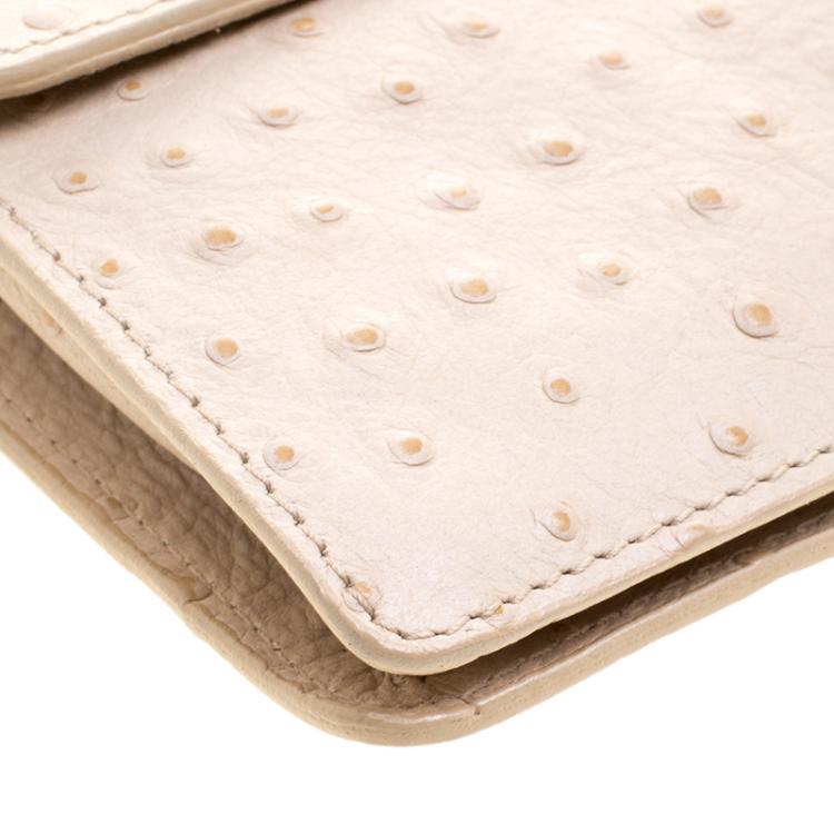 Pre Owned Furla Beige Ostrich Embossed Leather Chain Clutch