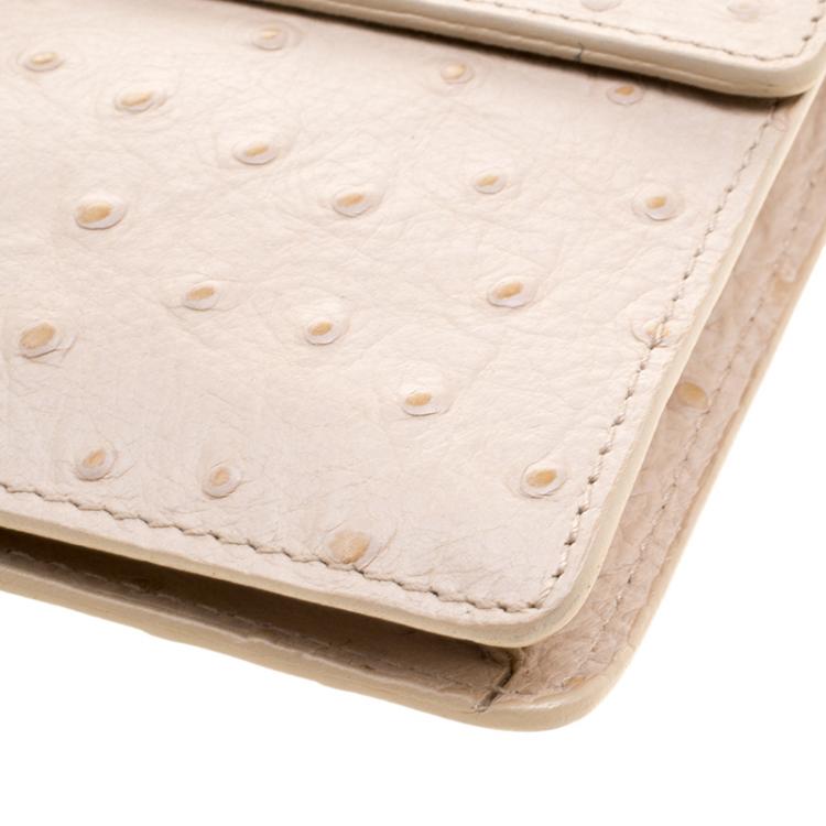 Pre Owned Furla Beige Ostrich Embossed Leather Chain Clutch