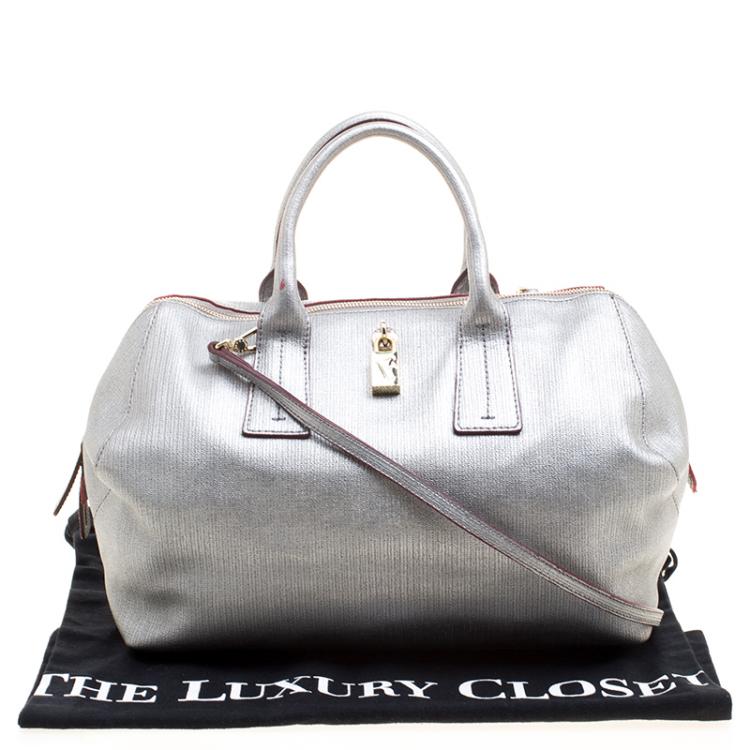 Pre Owned Furla Silver Leather Top Handle Bag