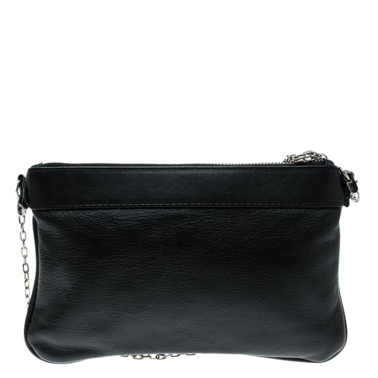 Pre Owned Furla Black Leather Chain Clutch