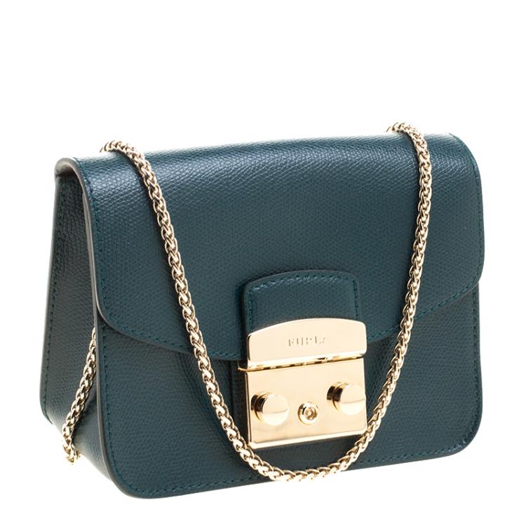 Pre Owned Furla Green Leather Metropolis Crossbody Bag
