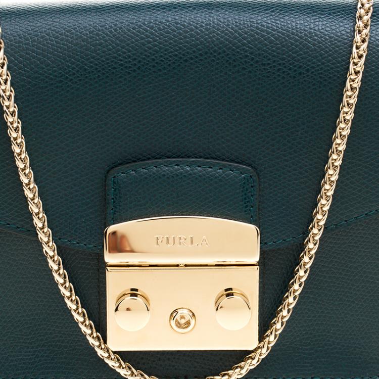 Pre Owned Furla Green Leather Metropolis Crossbody Bag