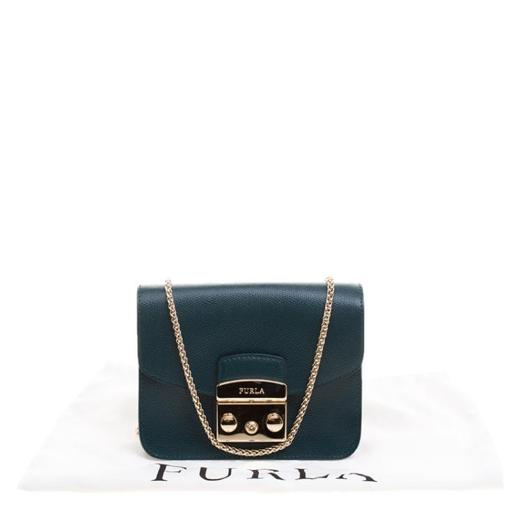 Pre Owned Furla Green Leather Metropolis Crossbody Bag