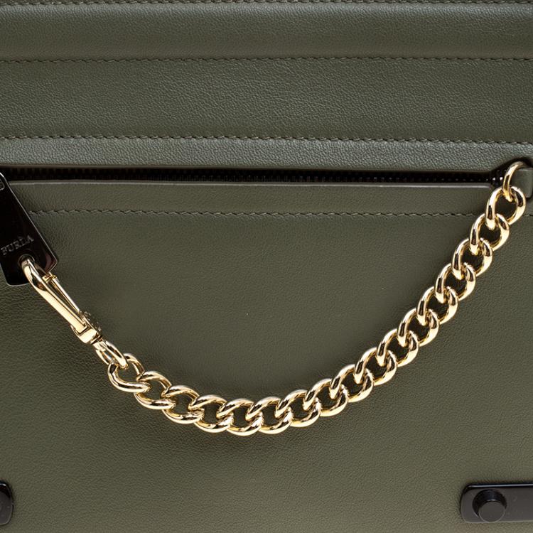 Pre Owned Furla Olive Green Leather Diana Shoulder Bag
