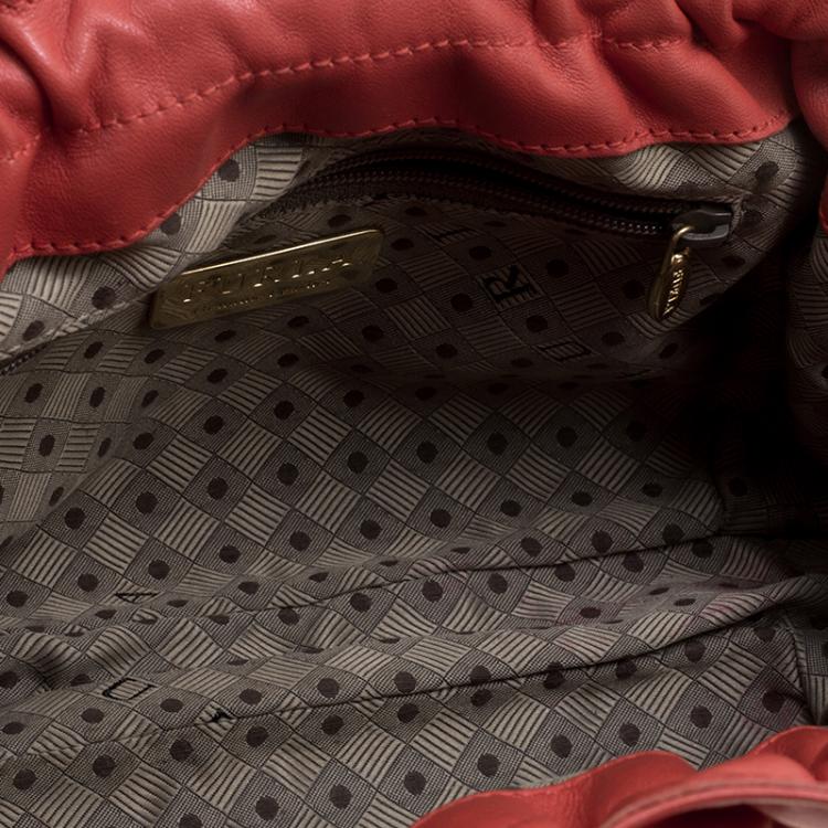 Pre Owned Furla Red Leather Ruffle Clutch