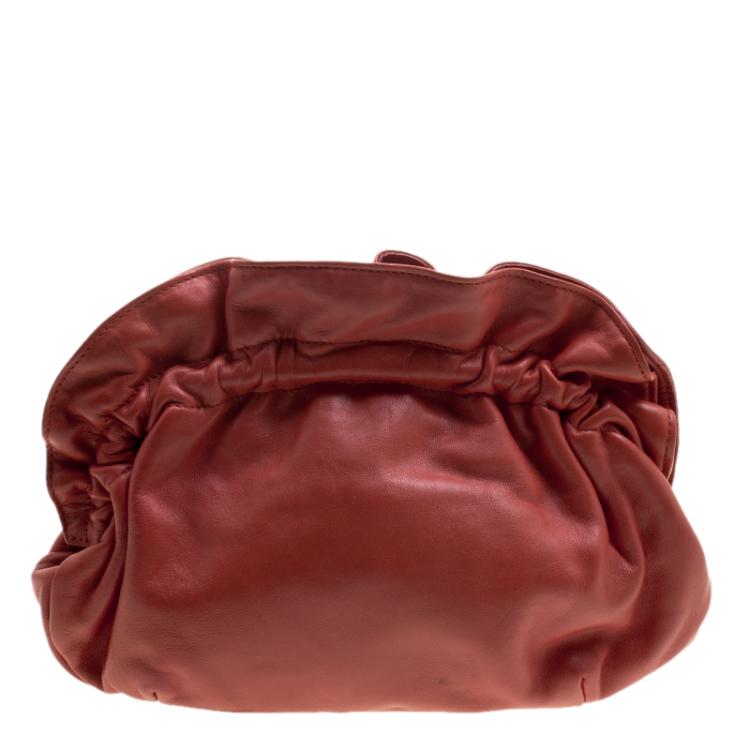 Pre Owned Furla Red Leather Ruffle Clutch