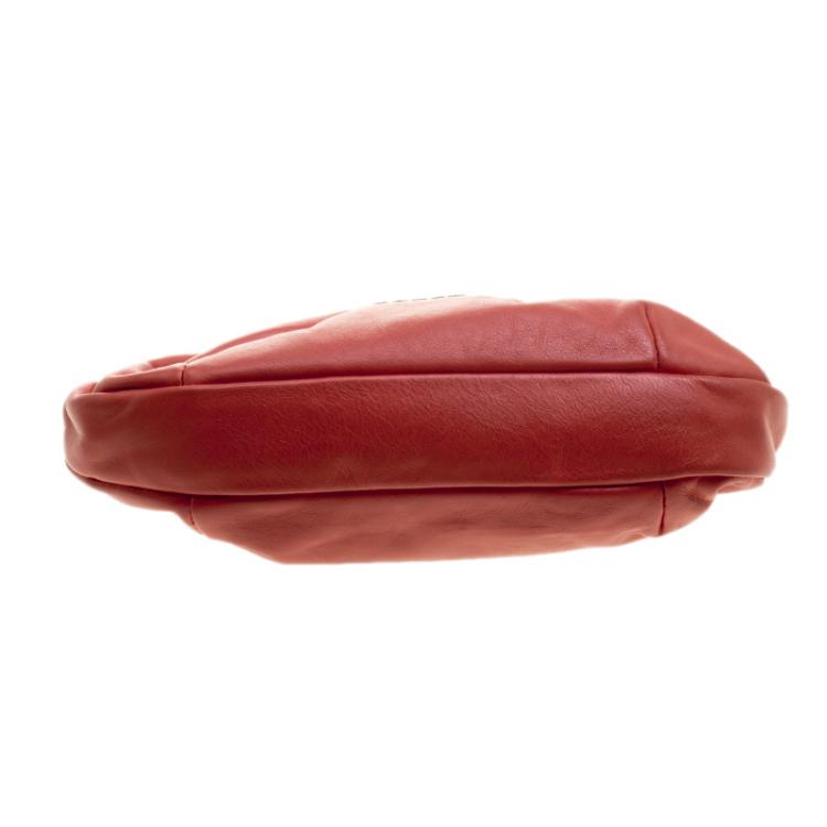 Pre Owned Furla Red Leather Ruffle Clutch