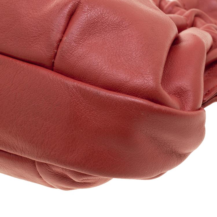 Pre Owned Furla Red Leather Ruffle Clutch