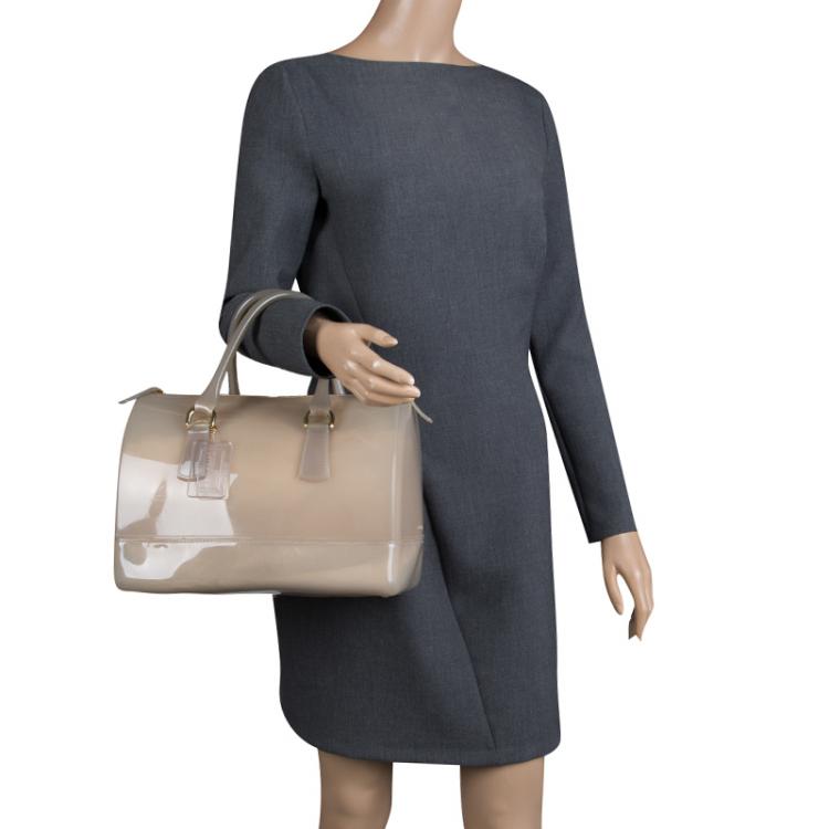 Pre Owned Furla Grey Glossy Rubber Candy Satchel