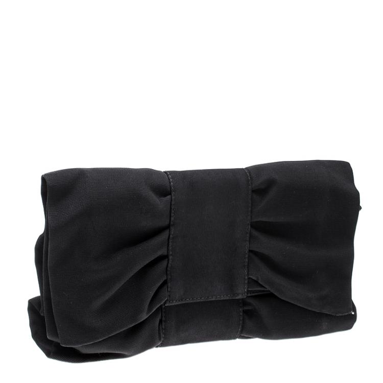 Pre Owned Furla Black Fabric Bow Clutch