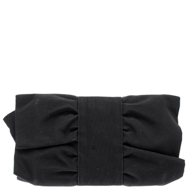 Pre Owned Furla Black Fabric Bow Clutch