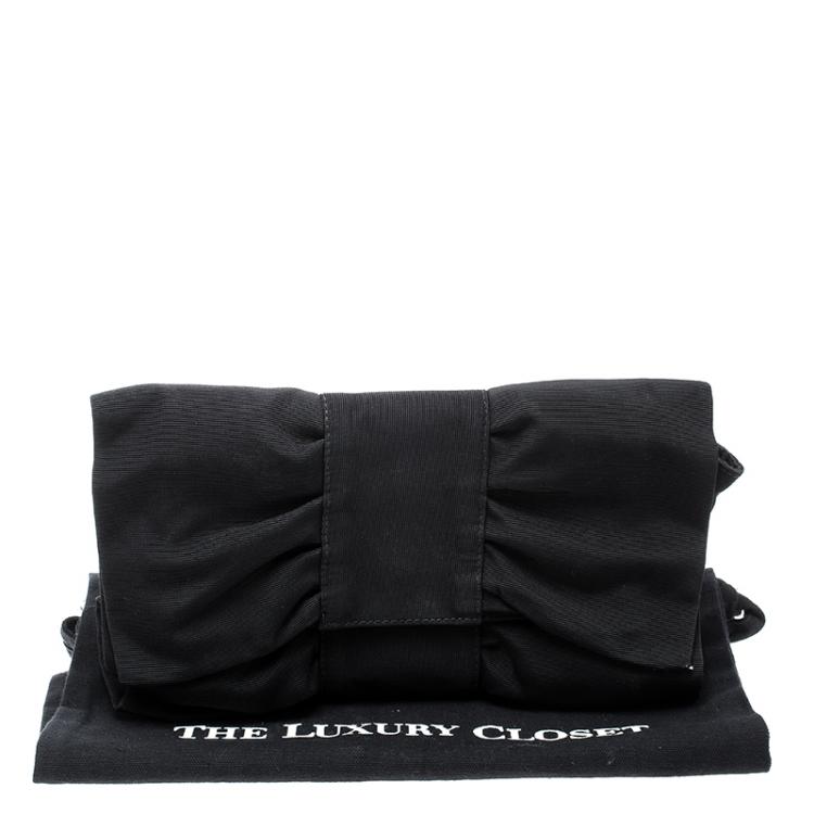 Pre Owned Furla Black Fabric Bow Clutch