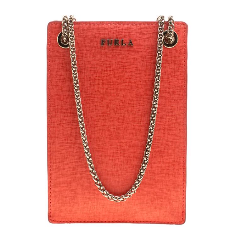 Pre Owned Furla Orange Leather Babylon Phone Bag