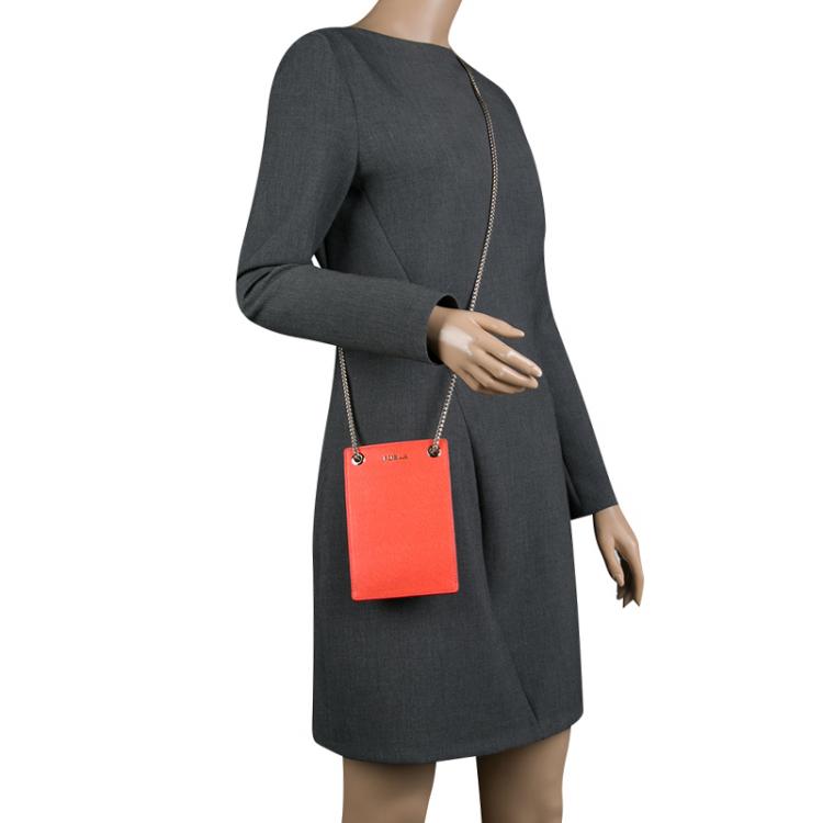 Pre Owned Furla Orange Leather Babylon Phone Bag
