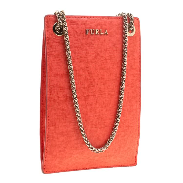 Pre Owned Furla Orange Leather Babylon Phone Bag