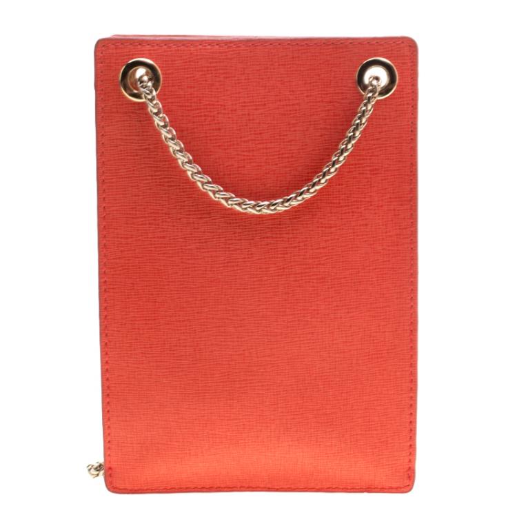 Pre Owned Furla Orange Leather Babylon Phone Bag