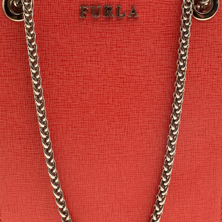 Pre Owned Furla Orange Leather Babylon Phone Bag