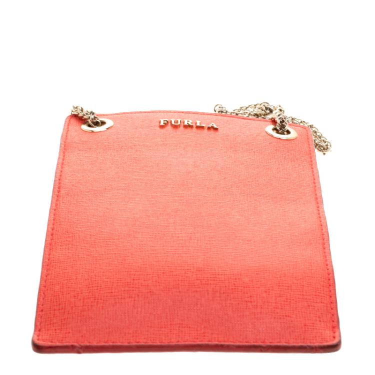 Pre Owned Furla Orange Leather Babylon Phone Bag