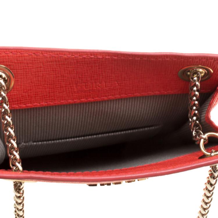 Pre Owned Furla Orange Leather Babylon Phone Bag