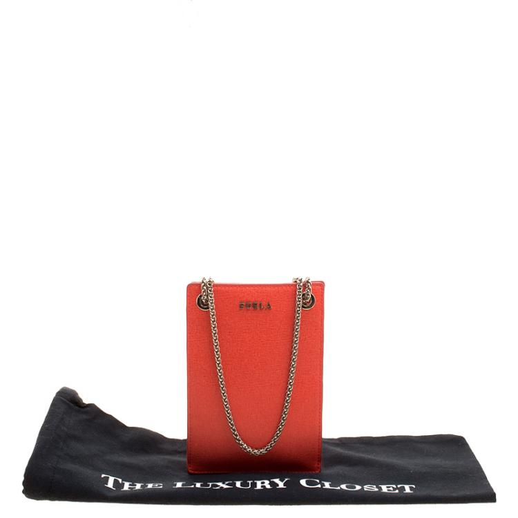 Pre Owned Furla Orange Leather Babylon Phone Bag
