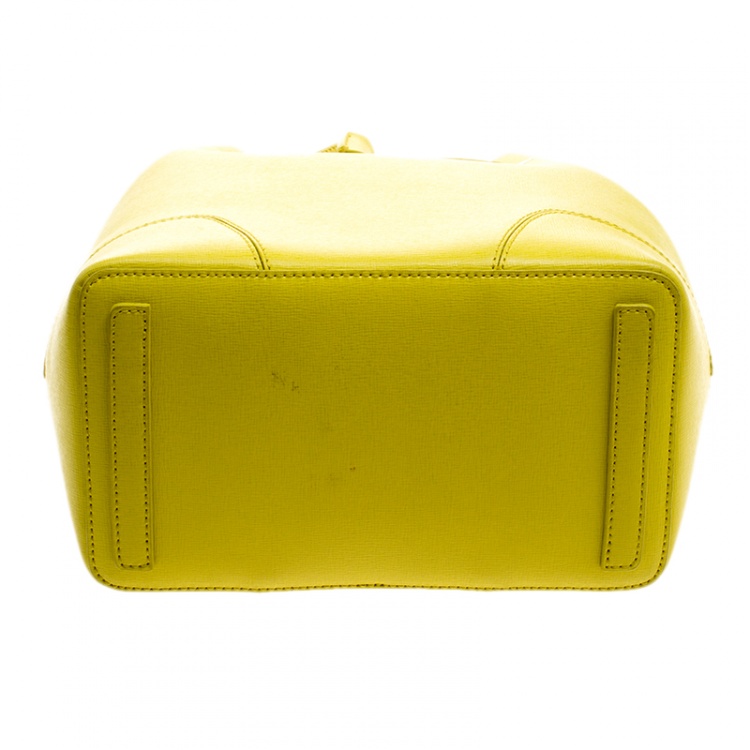 Pre Owned Furla Yellow Green Leather Stacy Drawstring Bucket Bag