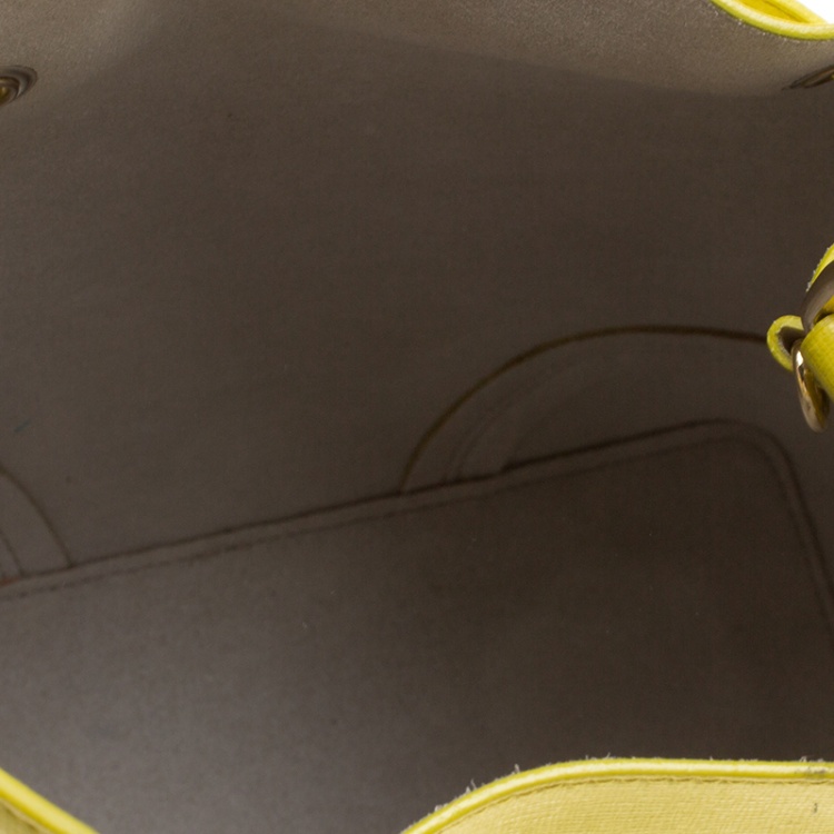 Pre Owned Furla Yellow Green Leather Stacy Drawstring Bucket Bag
