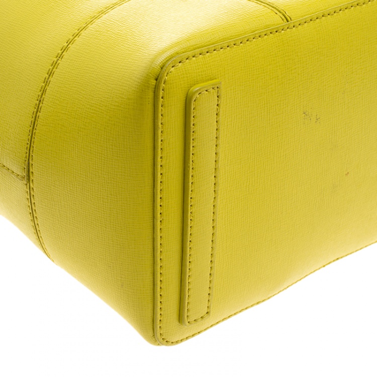 Pre Owned Furla Yellow Green Leather Stacy Drawstring Bucket Bag