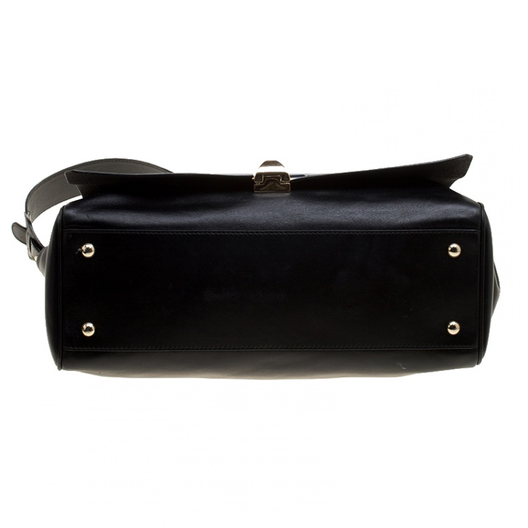 Pre Owned Furla Black/Blue Leather Cortina Top Handle Bag