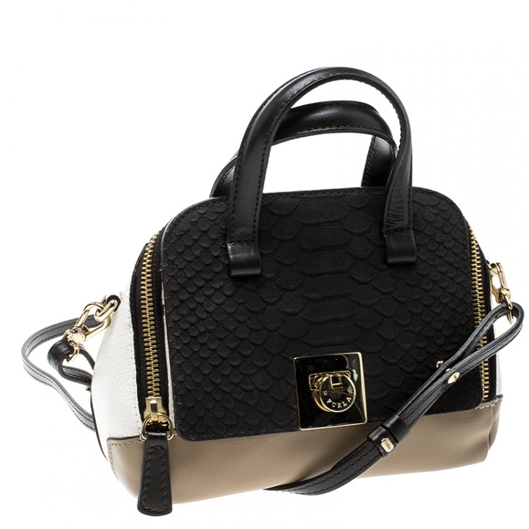 Pre Owned Furla Multicolor Leather and Embossed Python Satchel