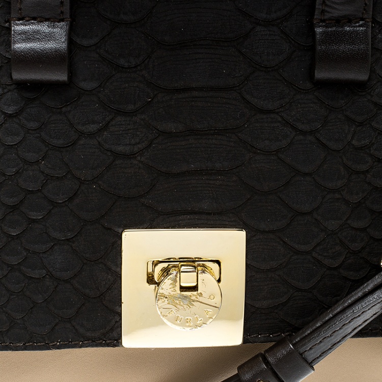 Pre Owned Furla Multicolor Leather and Embossed Python Satchel