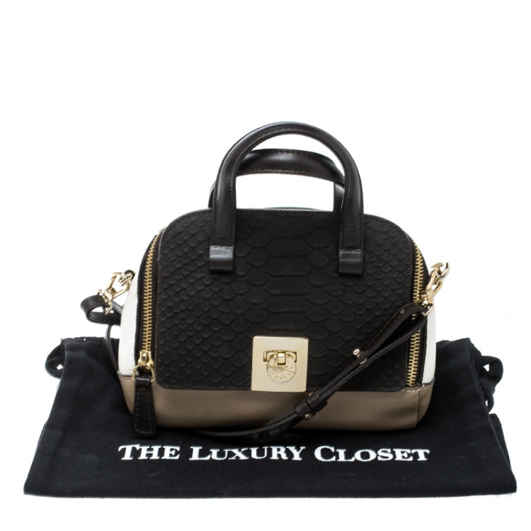 Pre Owned Furla Multicolor Leather and Embossed Python Satchel