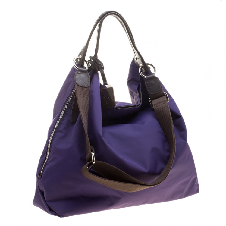 Pre Owned Furla Purple Nylon Elizabeth Hobo