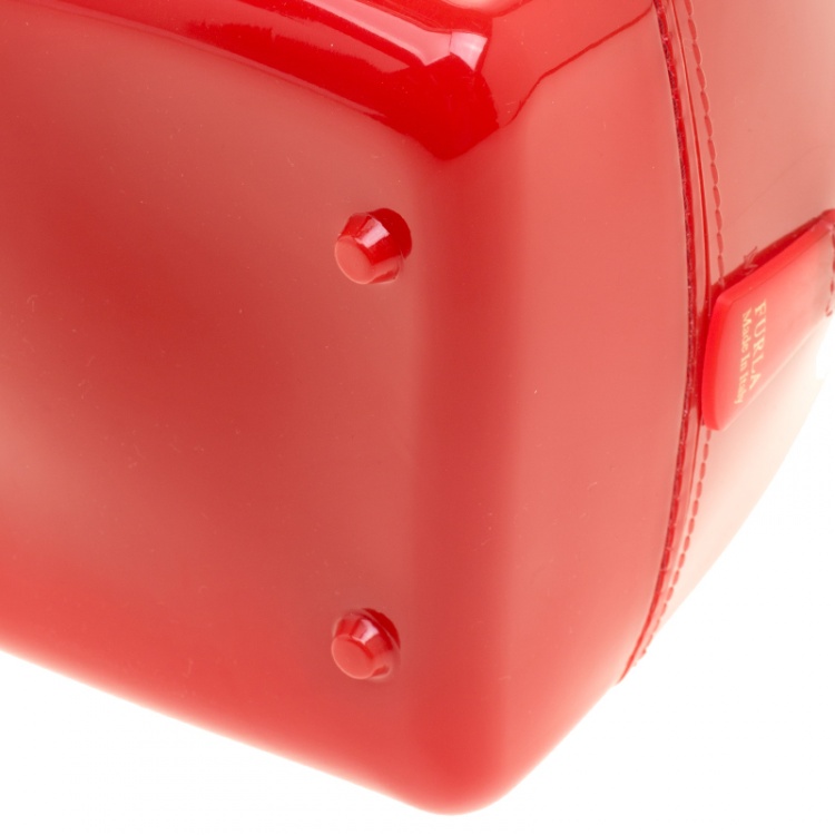 Pre Owned Furla Red Glossy Rubber Applique Candy Cookie Mini Satchel 