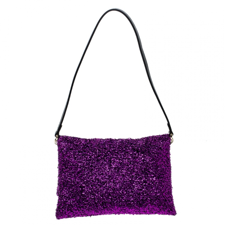 مملوكة مسبقًا Furla Purple Textured Fabric Shoulder Bag