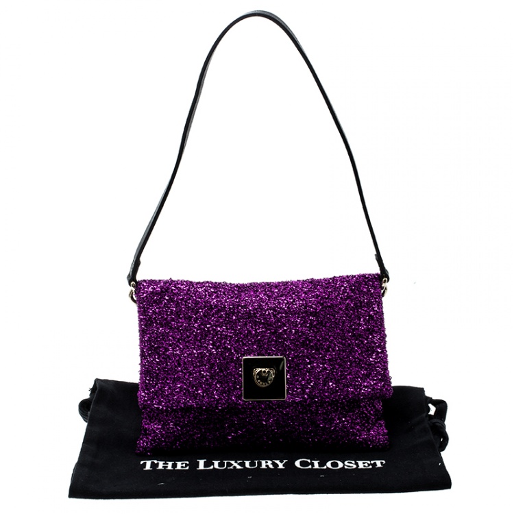 مملوكة مسبقًا Furla Purple Textured Fabric Shoulder Bag