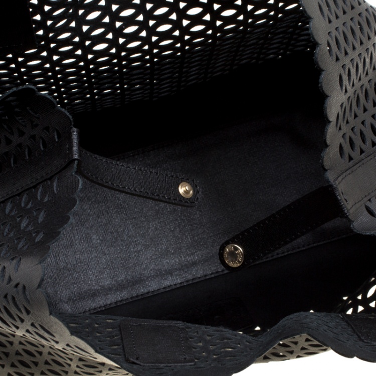 Pre Owned Furla Black Perforated Leather E/W Melissa Tote