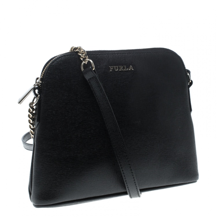 Pre Owned Furla Black Leather Boheme Crossbody Bag