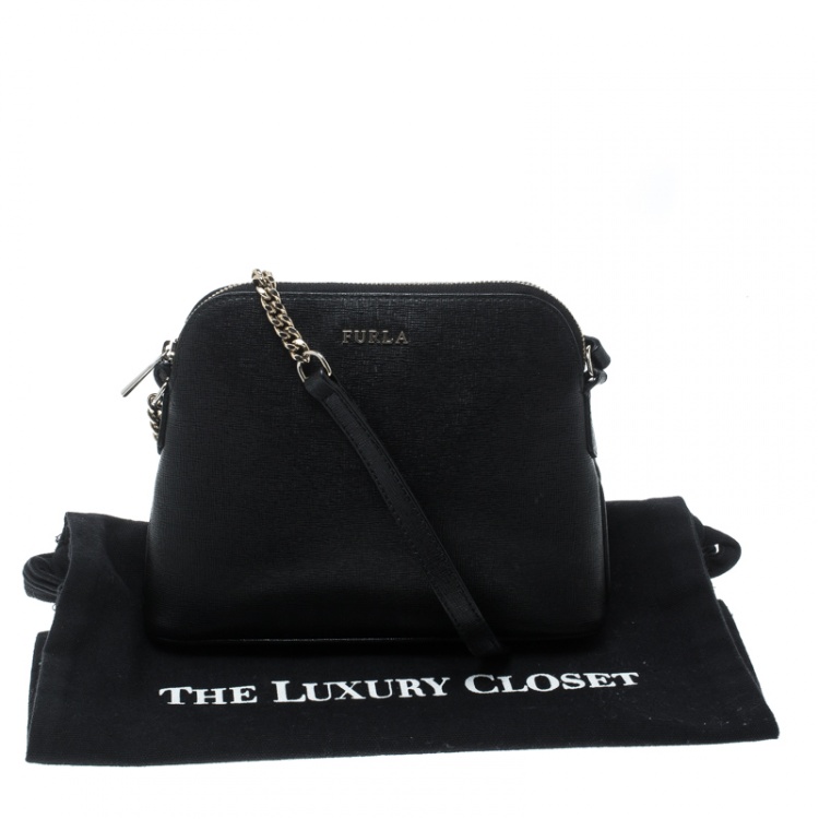 Pre Owned Furla Black Leather Boheme Crossbody Bag