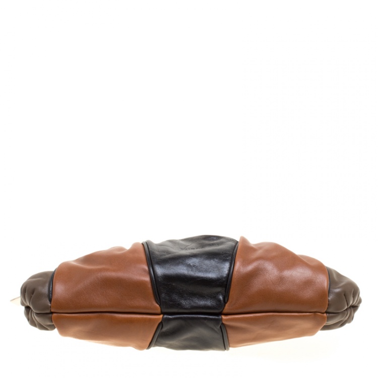 Pre Owned Furla Tri Color Pleated Leather Frame Clutch