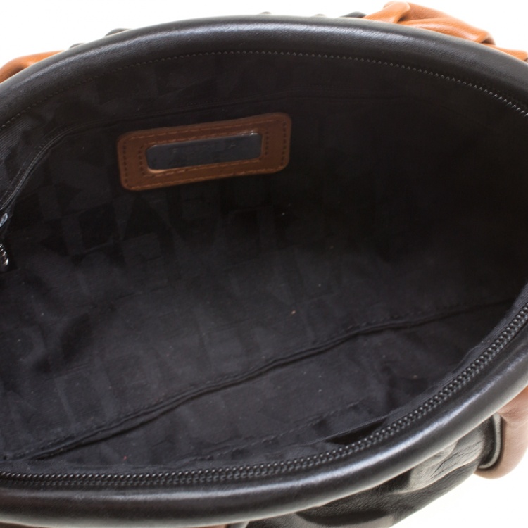 Pre Owned Furla Tri Color Pleated Leather Frame Clutch