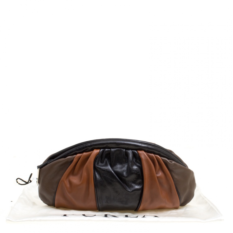 Pre Owned Furla Tri Color Pleated Leather Frame Clutch