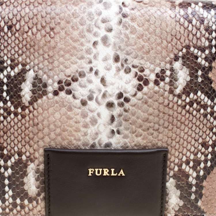Pre Owned Furla Biege/White Pyhton Embossed and Leather Shoulder Bag