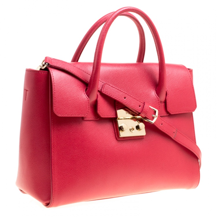 Pre Owned Furla Red Leather Medium Metropolis Top Handle Bag